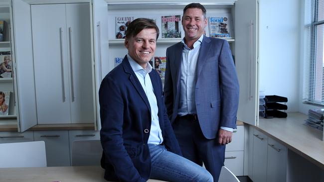 Bauer CEO Brendon Hill, right, with Bauer COO Veit Dengler. Picture: Britta Campion