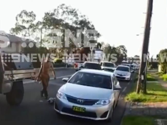 Alaa El Zien was seen on dashcam footage wielding a chainsaw during a road rage incident on April 12. Picture: Nine News