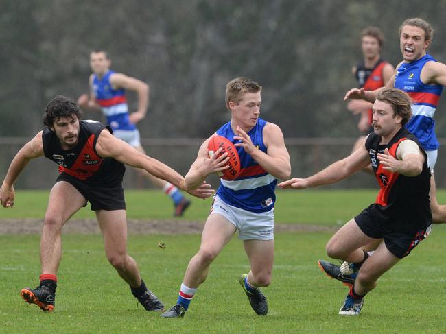 Mornington’s Kalen Bird tries to find a way through.