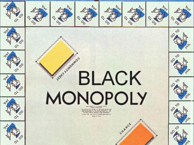 An image from a “racist” email depicting a “black Monopoly” Indigenous board game where every property on the board is the “go to jail” card. Circulated to members of the Northern Territory Police’s Territory Response Group in 2008.