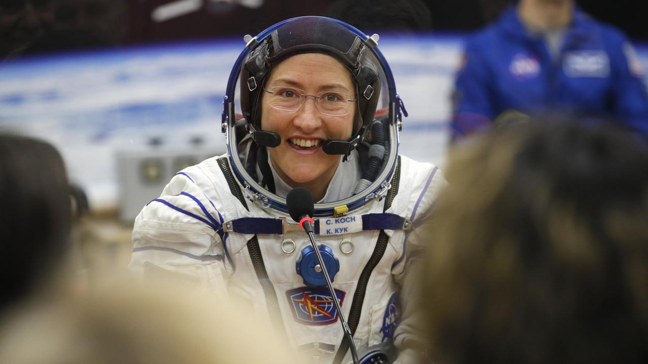 Koch said she would gladly stay in space longer if her family could visit. Picture: AP Photo/Dmitri Lovetsky