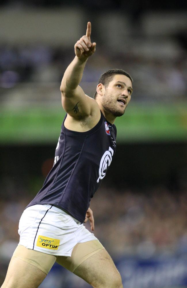 Brendan Fevola will be hoping to bring his trademark goalkicking accuracy to Punt Rd in his new coaching role.