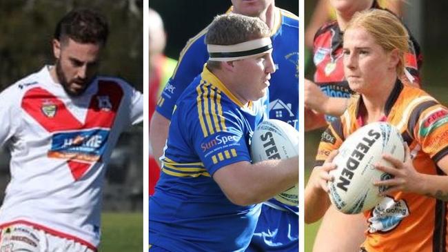 Players from the Woy Woy Roosters, Toukley Hawks and The Entrance Tigers ahead of the 2023 Central Coast Rugby League grand finals.