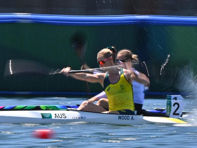 Australia's Alyce Wood in the kayak single 500m at Sea Forest Waterway. Picture: AFP