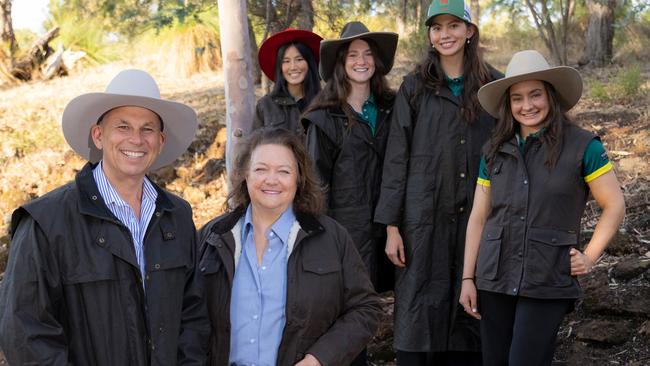 S. Kidman and Co chief executive officer Adam Giles and Gina Rinehart with Australian Artistic Swimming Olympians Alessandra Ho, Kiera Gazzard, Rayna Buckle and Hannah Burkhill. Picture: S. Kidman and Co