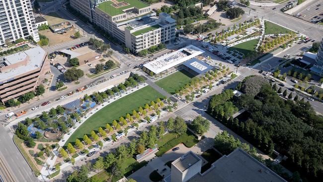 Klyde Warren Park in Dallas, Texas was built over the Woodall Rogers Fwy between 2009 and 2012 at a cost of $US 110 million. Picture: Supplied