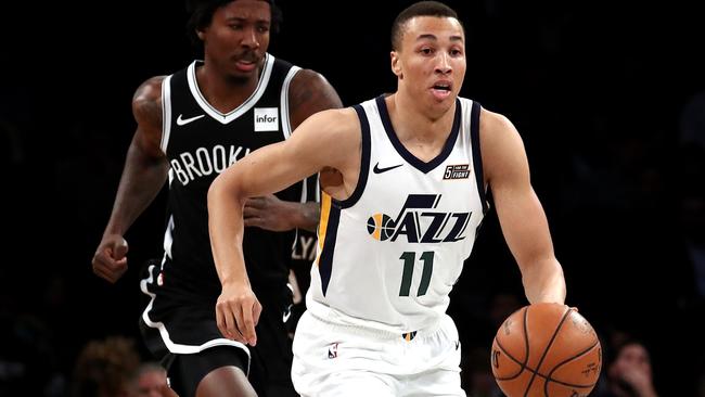 Dante Exum in action for the Utah Jazz against the Brooklyn Nets.