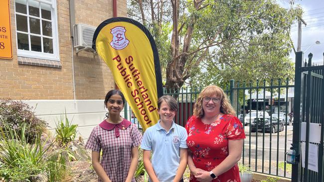 Sutherland Public School has being named one of the top-performing NAPLAN schools for Year 5 between 2017 and 2021 and now into 2022. In picture Principal Leah Woolley and former school captains Elsha Sabapathy and Caleb Day.