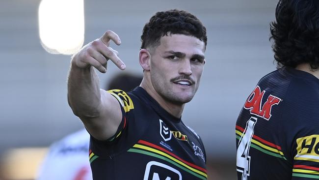 NRL-R 21  Dragons v Panthers at WIN Stadium , Wollongong. Nathan Cleary try celebration. Picture: NRL Photos/Gregg Porteous