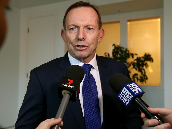 Tony Abbott arriving for a Business leaders meeting with coalition backbenchers about the National Energy Guarantee at Parliament House in Canberra. Picture: Kym Smith