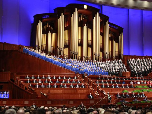 SALT LAKE CITY, UT - APRIL 2: The Mormon Tabernacle Choir and church leaders gather in the Conference Center and wait for the start of the 186th Annual General Conference of the Church of Jesus Christ of Latter-Day Saints on April 2, 2016 in Salt Lake City, Utah. Mormons from around the world will gather in Salt Lake City to hear direction from church leaders at the two day conference. (Photo by George Frey/Getty Images