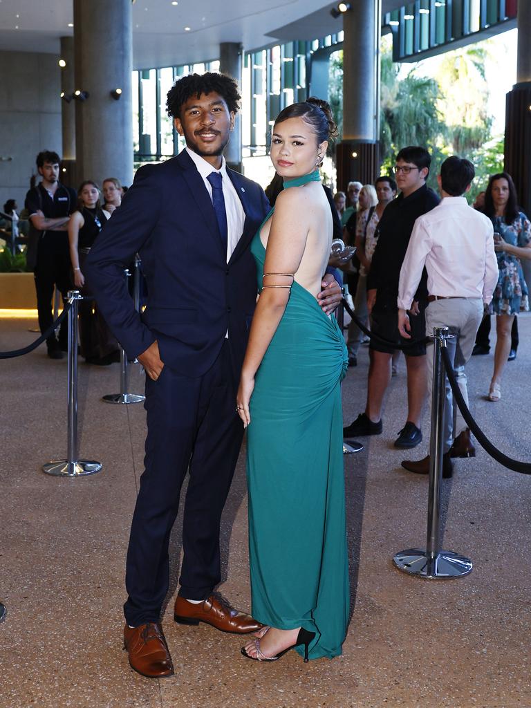 Gabriel Ila-Geko and Jade Hay arrive at the Peace Lutheran College formal evening at the Cairns Convention Centre. Picture: Brendan Radke