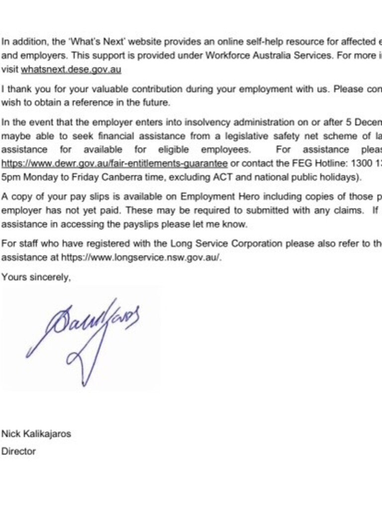 Staff had already lost their jobs prior to the letter.