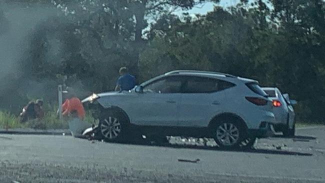 Two people including a teenage girl with life threatening injuries have been flown to hospital following a shocking two vehicle crash on the outskirts of Tin Can Bay. Picture: Facebook, Liams Landscaping And Lawn Mowing