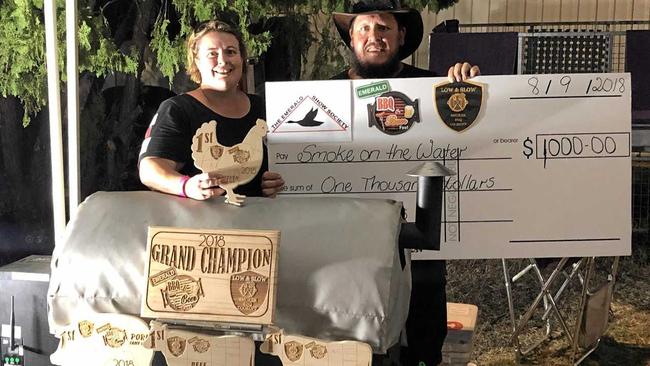 WINNER WINNER: Cassie Strohmeyer and Grant Bignell from 'Smoke on the Water' won four awards at the recent Beer and BBQ Fest in Emerald. Picture: Contributed