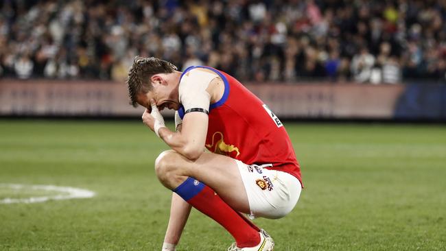 The prelim was painful for Lions fans and players, including Joe Daniher. Picture: Darrian Traynor/AFL Photos/Getty Images