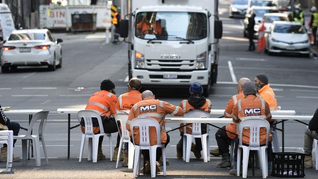 The protests stop traffic in the CBD. Picture: Andrew Henshaw