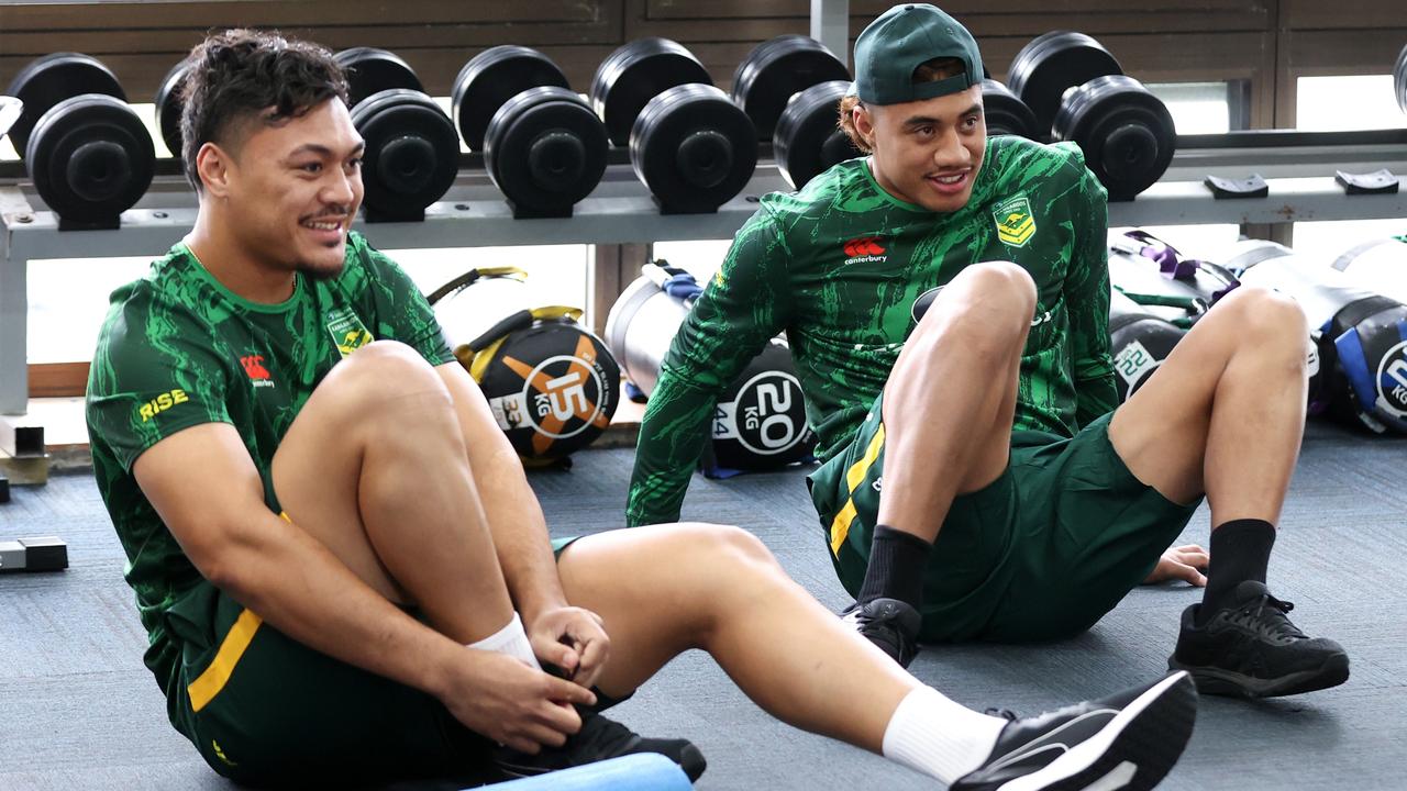 Jeremiah Nanai and Murray Taulagi will make their Kangaroos debuts against Fiji. Picture: Brendon Thorne/Getty Images