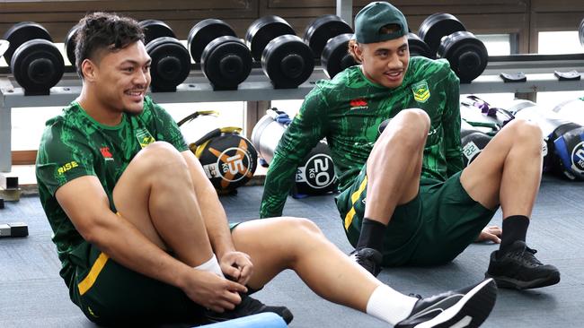 Jeremiah Nanai and Murray Taulagi will make their Kangaroos debuts against Fiji. Picture: Brendon Thorne/Getty Images