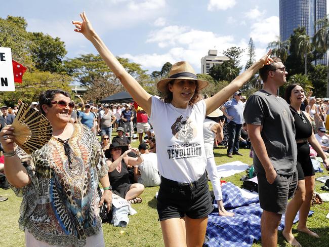 The crowd of Freedom Rally protestors in the Brisbane CBD. Picture: NCA NewsWire / Josh Woning