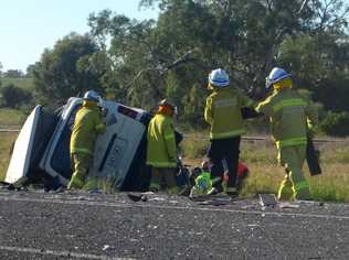 Emergency Services are at the scene of a crash on the Warrego Hwy.