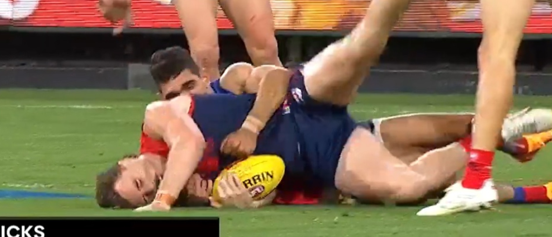 Charlie Cameron's dangerous tackle on Jake Lever.