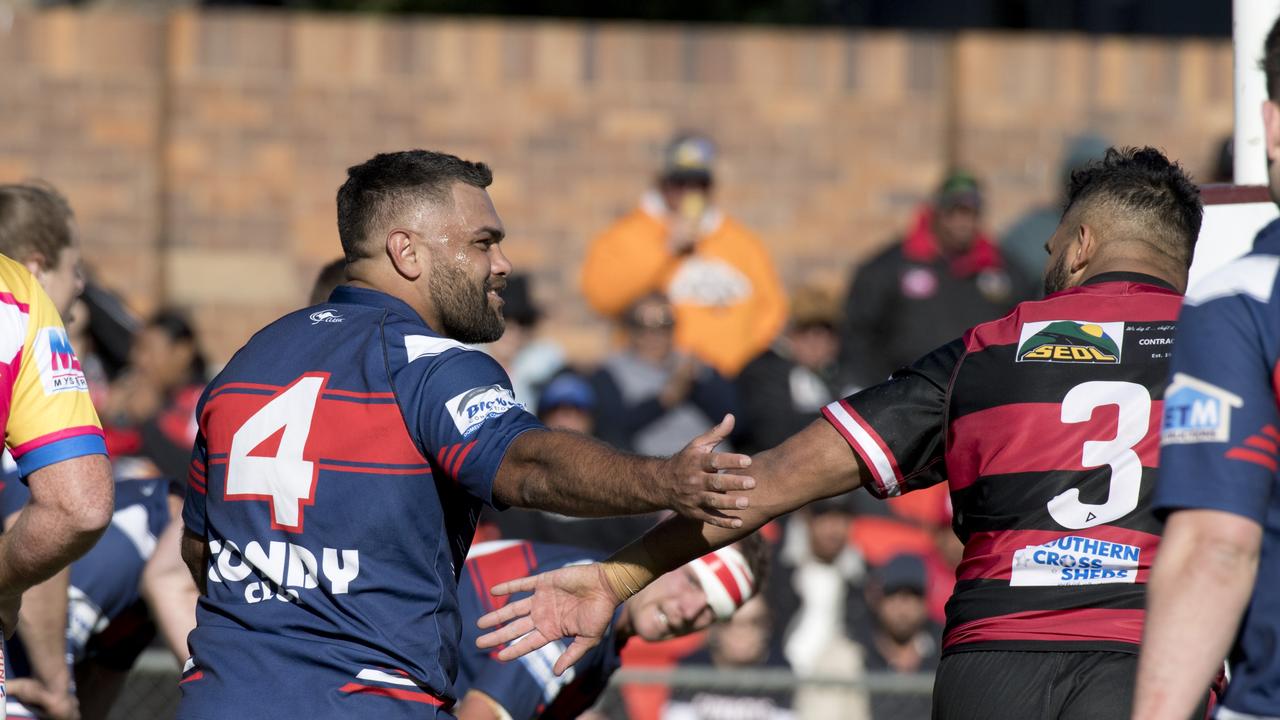 Mathew Marshall, Warwick and Dwayne Duncan, Valleys. TRL grand final, Valleys vs Warwick Cowboys. Sunday, 8th Sep, 2019.