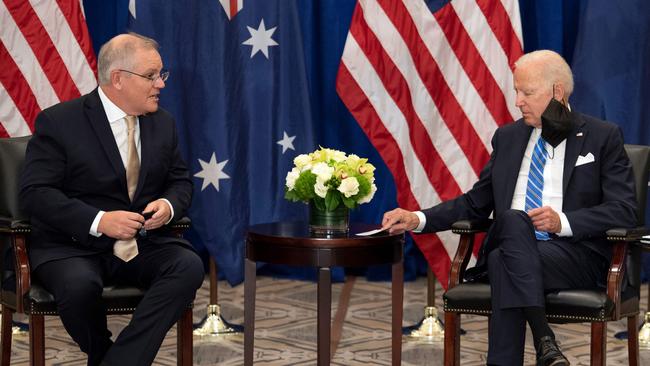 Scott Morrison and US President Joe Biden in New York this week. Picture: AFP