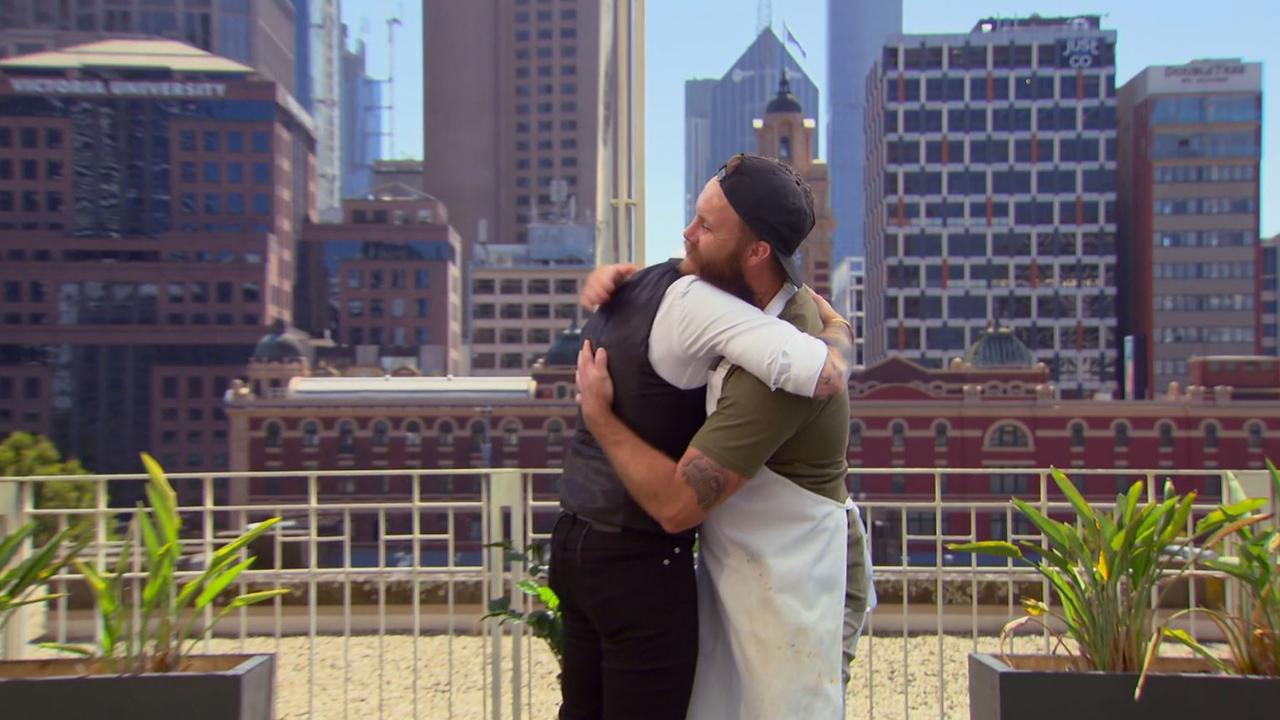 Jock loved Brent's chicken so much he gave him a hug. Picture: Channel 10