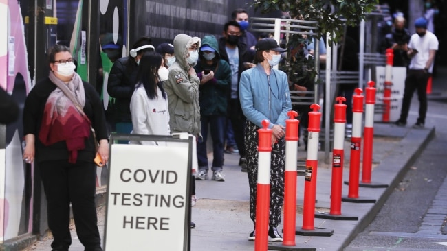 Wait times for COVID-19 tests of up to three hours have been reported in some Victorian testing centres. Picture: David Crosling