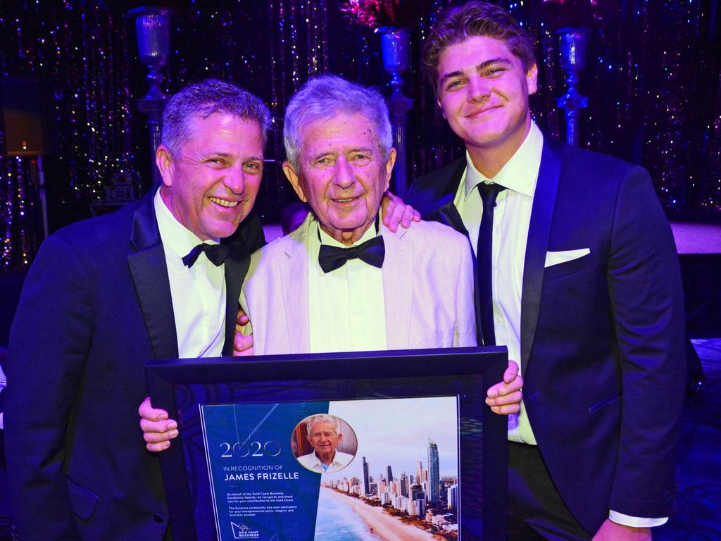 Brett Frizelle, James Frizelle and James Frizelle Jr at Gold Coast Business Excellence Awards Hall of Fame induction at The Star Gold Coast. Picture: Regina King.