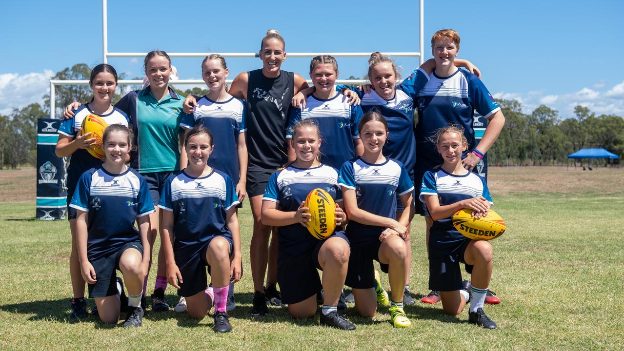 Faith Lutheran College Total Rugby girls team with Brisbane Broncos Ali Brigginshaw. PHOTO: Ali Kuchel