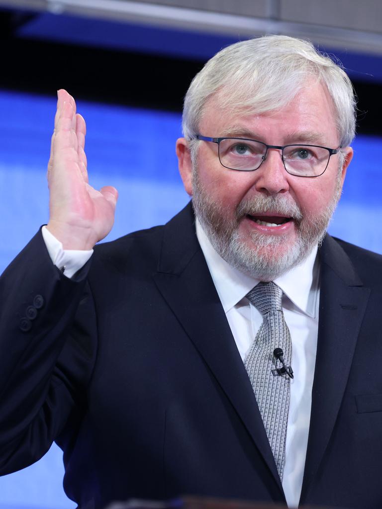 CANBERRA, AUSTRALIA MARCH 9 2021: Former Prime Minister Kevin Rudd went on the attack against News Corp and the Australian's journalist Greg Brown during his address at the National Press Club in Canberra  Picture: NCA