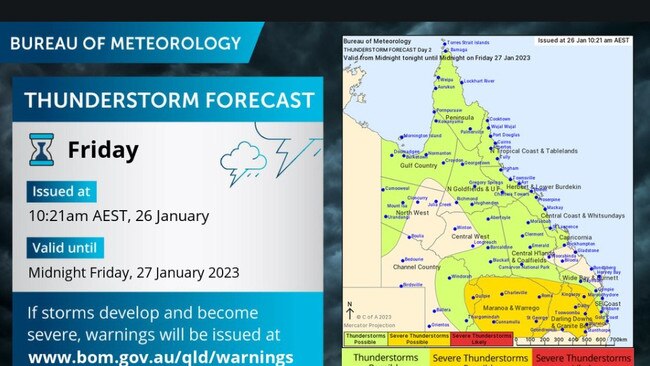 Huge parts of Queensland are on storm watch on Friday. Image: BOM