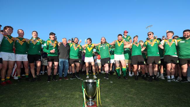 Leongatha completed back-to-back flags in front of a record crowd this year. Picture: Yuri Kouzmin