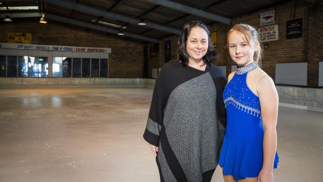 Jen Rayner and her daughter Olivia Rayner, 12yo, at the Glenorchy Ice Rink. Picture: Richard Jupe