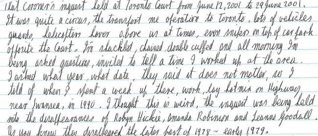 A letter from Ivan Milat to True Crime Australia. Picture: Supplied