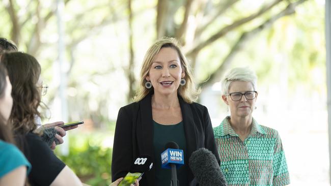 Qld Greens Senator Larissa Waters and senate candidate Penny Allman-Payne on the Cairns Esplanade. Picture Emily Barker