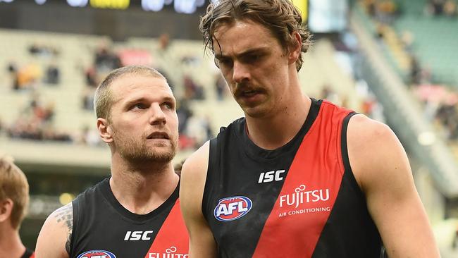 Jake Stringer and Joe Daniher after an Essendon loss.