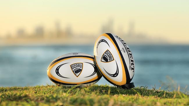 Gold Coast Rugby Union Captains line up for a group photo during the 2020 Rugby launch at BUrleigh Heads. Photo Scott Powick Newscorp