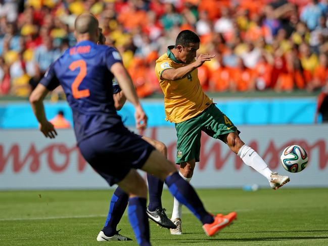 Tim Cahill lets fly to score one of the most famous goals in Socceroos history.