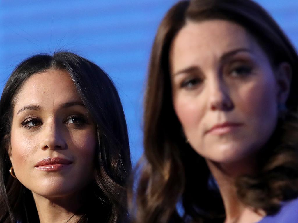 LONDON, ENGLAND - FEBRUARY 28: Meghan Markle (L) and Catherine, Duchess of Cambridge attend the first annual Royal Foundation Forum held at Aviva on February 28, 2018 in London, England. Under the theme 'Making a Difference Together', the event will showcase the programmes run or initiated by The Royal Foundation.  (Photo by Chris Jackson - WPA Pool/Getty Images)