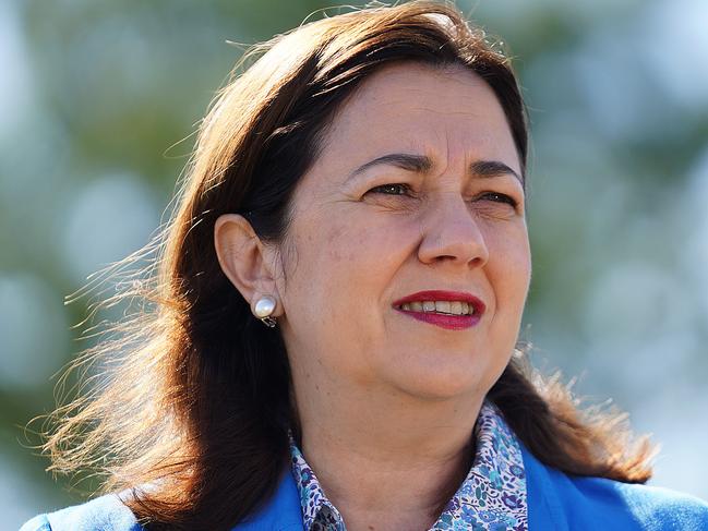 Queensland Premier Annastacia Palaszczuk looks on during a press conference at C.J Greenfield Park in the Brisbane suburb of Richland, Sunday, May 24, 2020. Queensland sports clubs will receive a boost from a multimillion dollar  State Government package to make community sport safe. (AAP Image/Dave Hunt) NO ARCHIVING