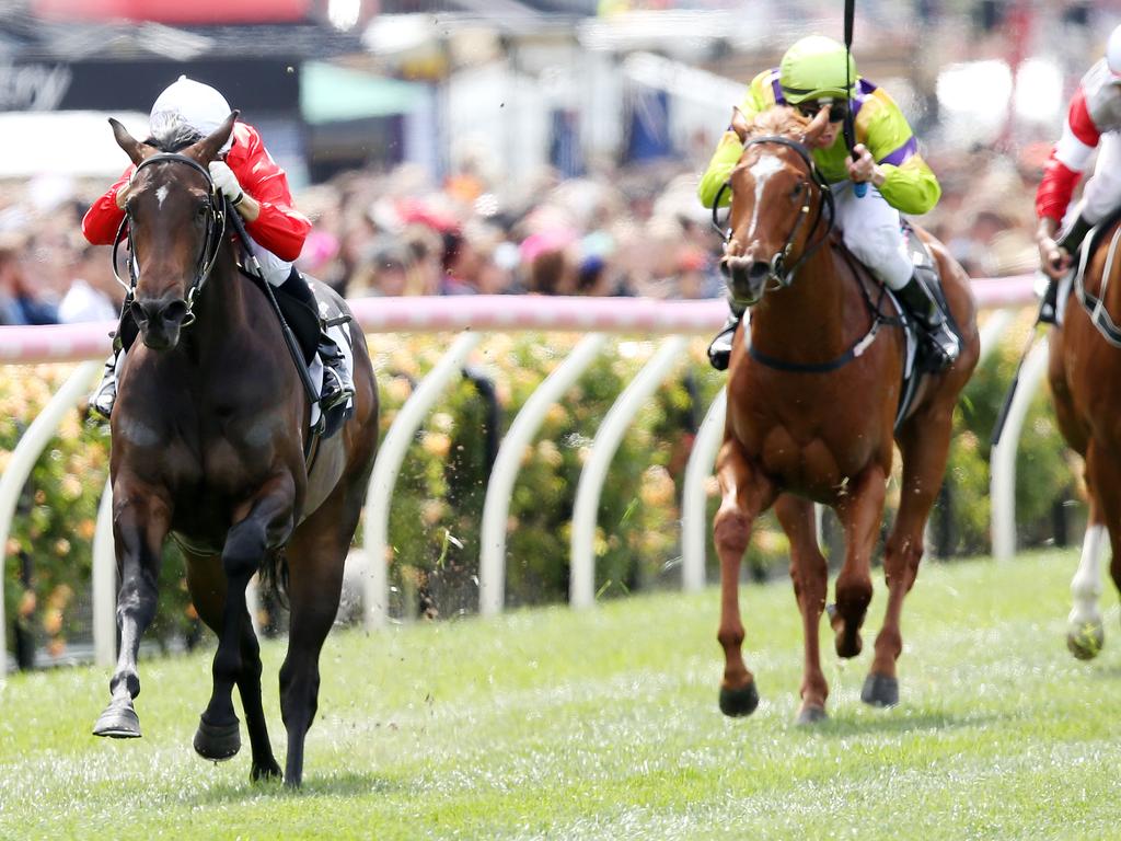 Invincible Star, ridden by ‘The Magic Man’ Joao Moreira, easily wins the opening race. Picture: Michael Klein