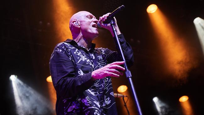 Peter Garrett of Midnight Oil performing on the Village Green at Adelaide Oval in 2017. (AAP Image/MATT LOXTON)