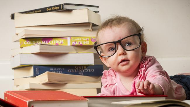 Eight-month-old Margot Tinkler has signed up for the Premiers’ Reading Challenge. Picture: Eugene Hyland