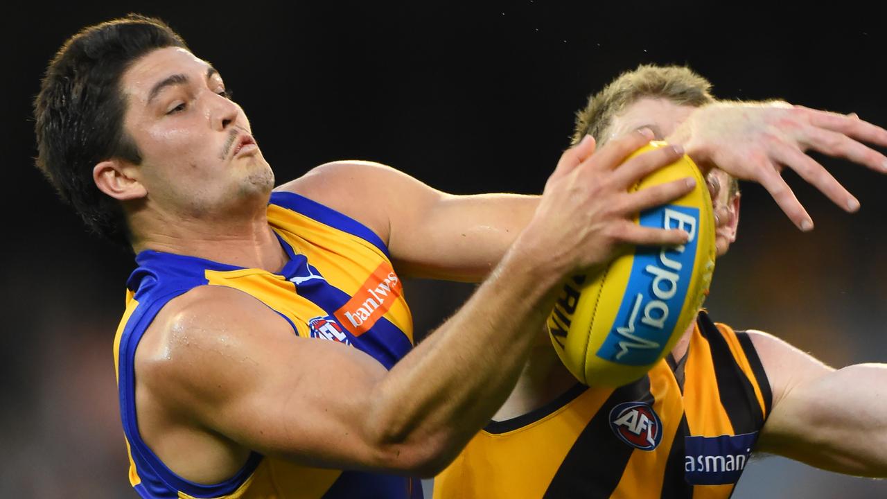 West Coast fullback Tom Barrass is eager to make his way to Hawthorn via trade in October. Picture: Mal Fairclough / AAP