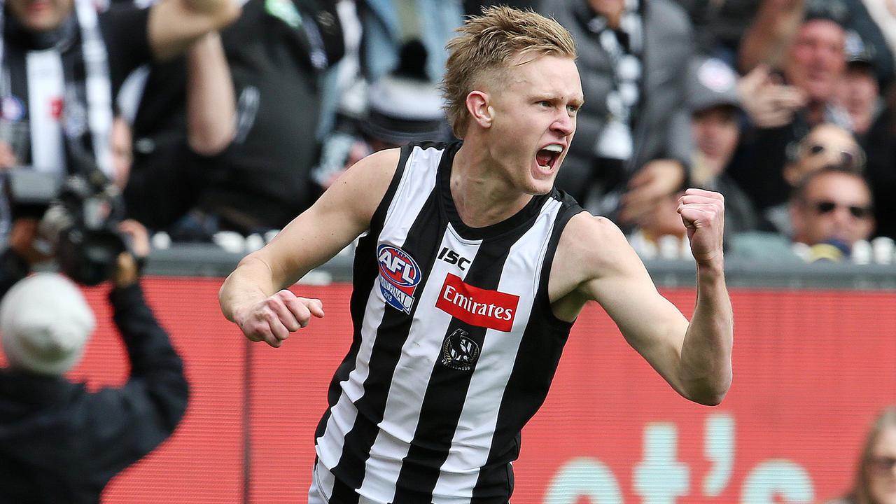 Jaidyn Stephenson celebrates a goal in the Grand Final. Picture: Michael Klein