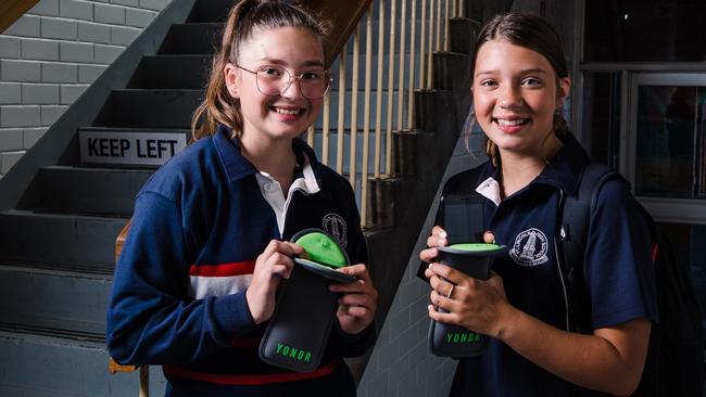 Port Lincoln High School hasn’t allowed phones for the past year and a half with principal Todd George saying it is a natural progression from primary school rules. Students place their phones in lockable pouch while at school. File picture by Robert Lang