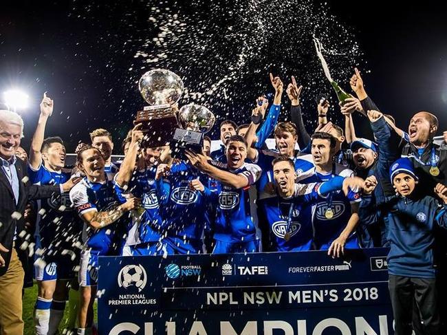 Sydney Olympic celebrate their championship. Picture: FNSW